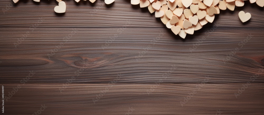 Aufkleber A copy space image of wooden letters spelling out LOVE is seen from a top view positioned over a table in a flat lay style
