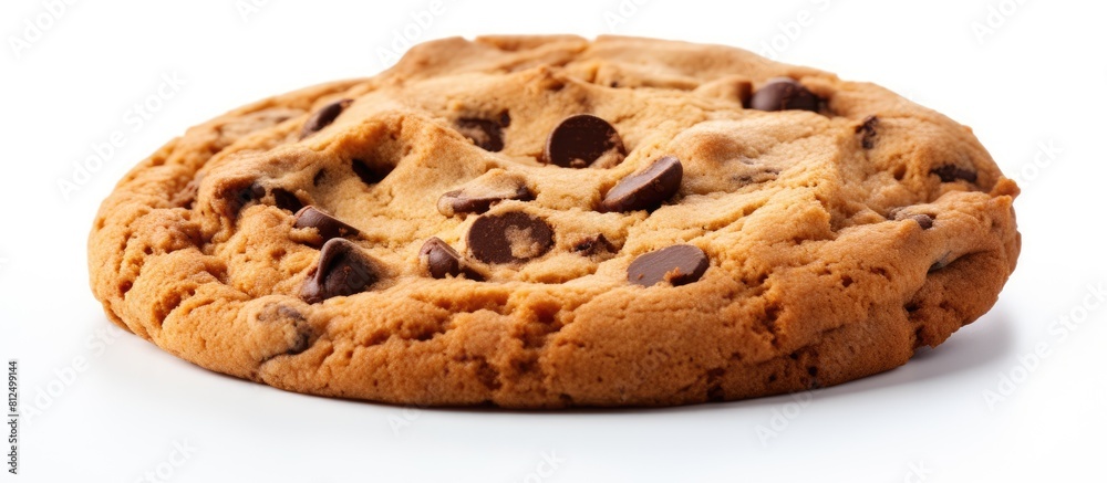 Poster a close up copy space image of a delicious chocolate chip cookie isolated on a white background temp