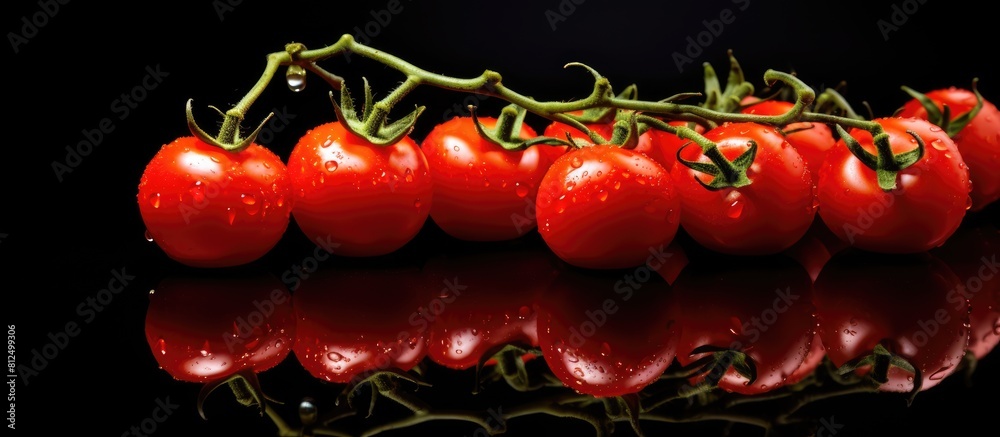 Poster a copy space image of cherry tomatoes on a black surface