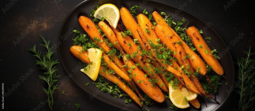 Aufkleber copy space image of top view baked organic carrots with thyme honey and lemon showcasing a delectabl