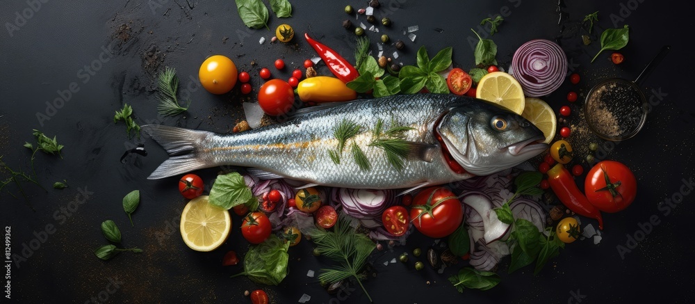 Aufkleber copy space image of a top view of a healthy dish featuring dorado a raw fish stuffed with nutritious