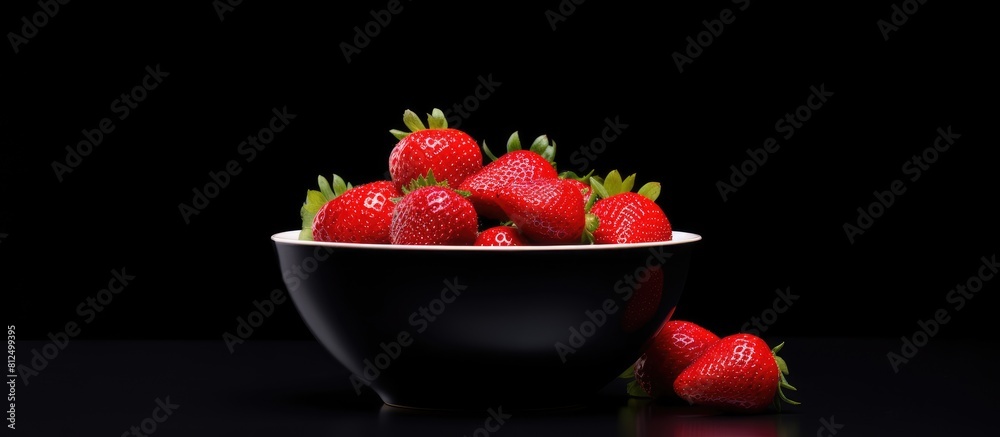 Aufkleber a copy space image of a vibrant red strawberry resting in a bowl against a striking black background