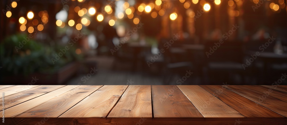 Leinwandbilder copy space image of a wooden table with a blurred background of a restaurant creating a top desk amb