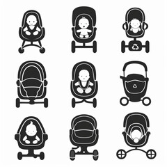 Baby car seat icons set vector illustration on a white background, with a simple design, flat vector icon