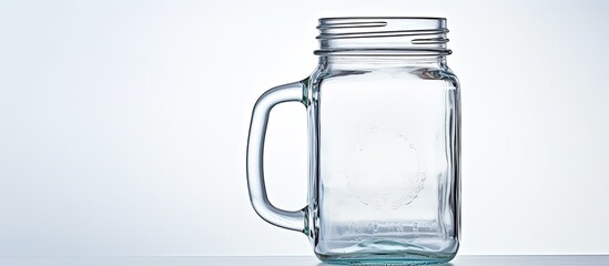 A vintage mason jar is displayed on a white background featuring a lid and handle The image includes a reflection and has ample copy space - Powered by Adobe