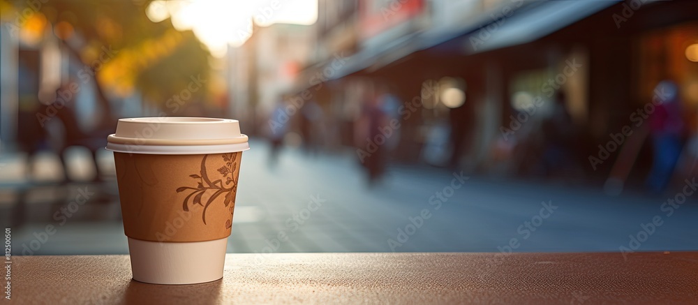 Aufkleber there is a copy space image of a paper cup of coffee with a word on a paper sticker in the street