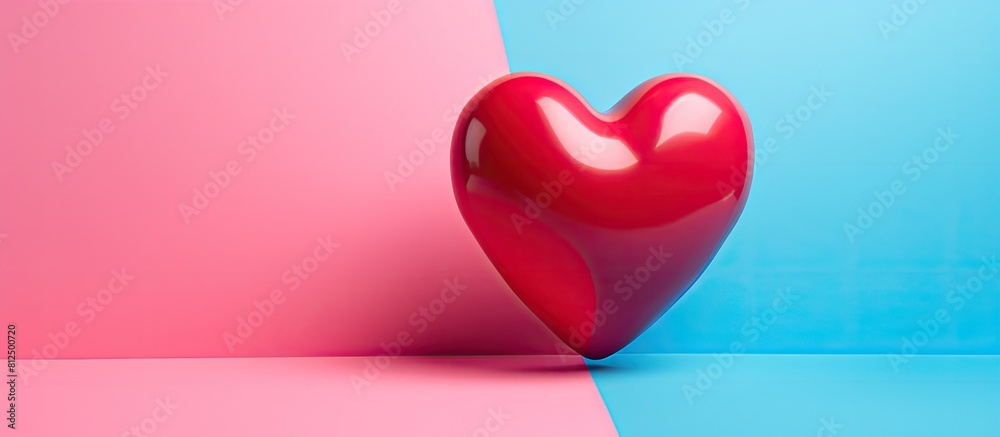Leinwandbilder A red heart is placed on a vibrant pink and blue background creating a visually striking image with ample copy space The concept behind the image revolves around health and donating