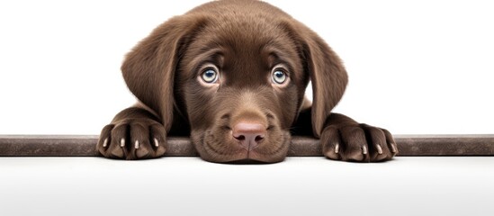 A beautiful brown Labrador puppy is portrayed in a studio with a white background The image...