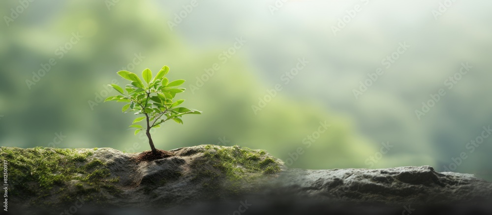 Poster a young tree is shown in the image growing on the side of the trunk. creative banner. copyspace imag