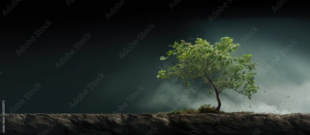 Poster a young tree is shown in the image growing on the side of the trunk. creative banner. copyspace imag