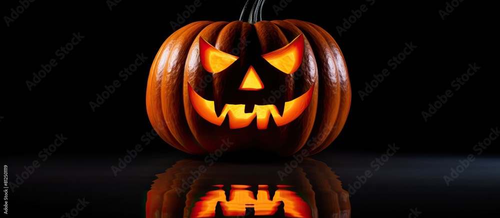 Poster Isolate Halloween pumpkin head jack lantern with shadow reflection and copy space image Includes clipping path