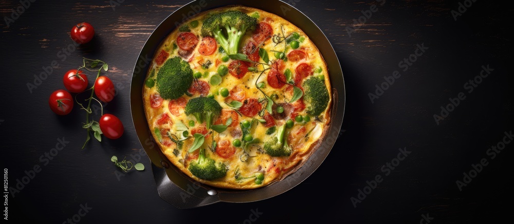 Aufkleber italian vegetable frittata with broccoli tomatoes and red onions cooked in an iron skillet the view 