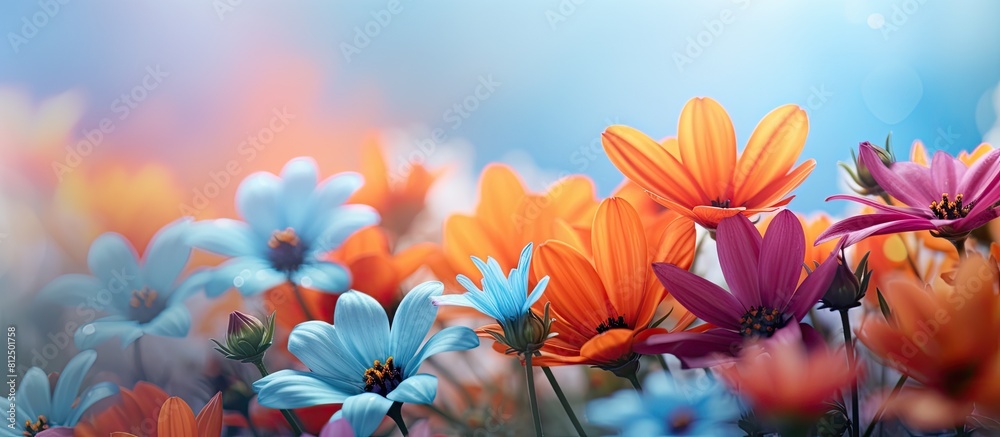 Aufkleber a macro photo of vibrant flowers with a blurred background providing ample copy space image
