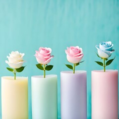 Fototapeta premium With pastel colors in the background, happiness-achievement-growth is expressed in a bright atmosphere, ai, generative, パステルカラーを背景に幸せ-成就-成長, 파스텔 색을 배경으로 행복-성취-성장, korea-japan