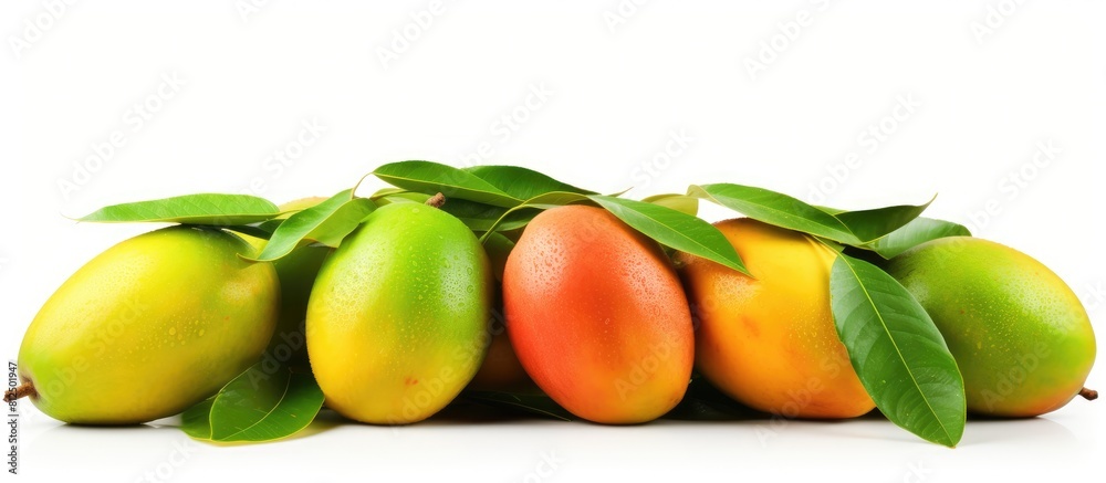 Poster a copy space image of mangos placed on a clean white background