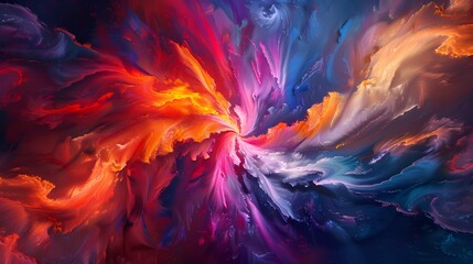 An electrifying display of swirling colors colliding and intertwining, forming a spectacular multicolored power explosion captured in stunning detail