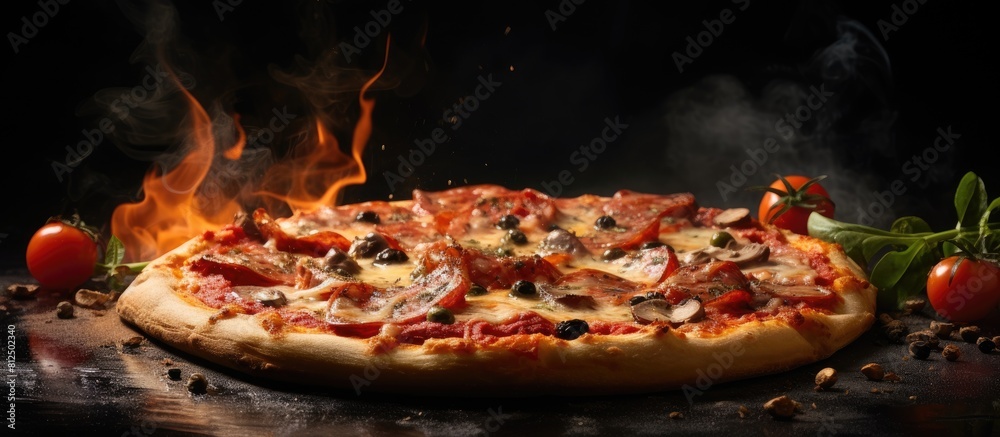 Poster a mouthwatering piping hot pizza is prepared to be devoured a delectable copy space image for the me