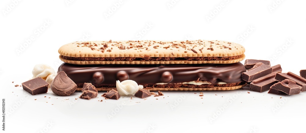 Sticker A delicious chocolate biscuit with its mouthwatering taste stands alone on a white background surrounded by sweet candies leaving ample copy space for design or text integration