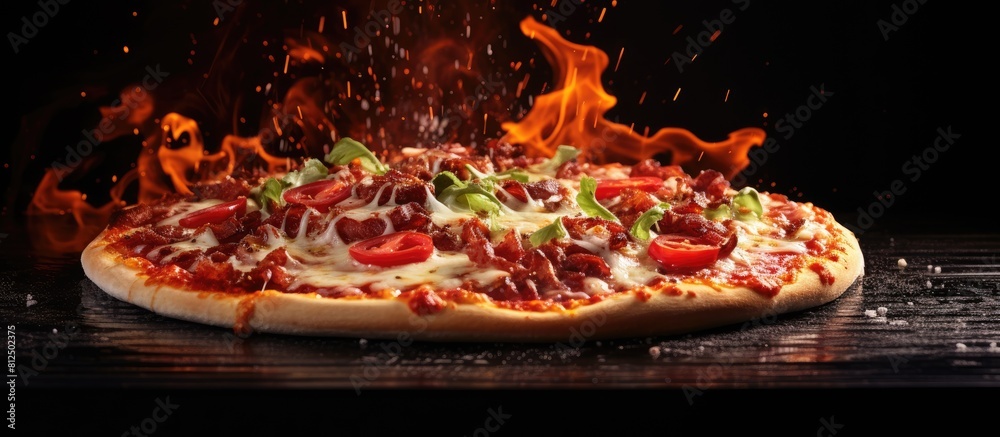 Poster a mouthwatering piping hot pizza is prepared to be devoured a delectable copy space image for the me