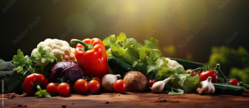 Poster nature background with fresh bio vegetables perfect for copy space image