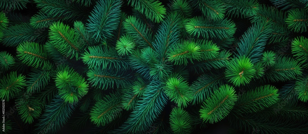 Aufkleber A New Year holiday concept with a colorful background of green fir tree branches seen from above providing ample copy space for designs or text