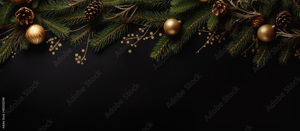 Poster a festive new year greeting card showcasing christmas decorations xmas tree branches all elegantly a