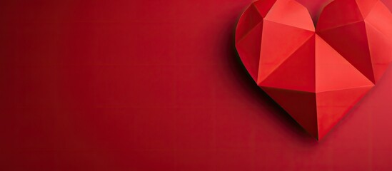 A red origami heart placed on a red background with ample copy space image