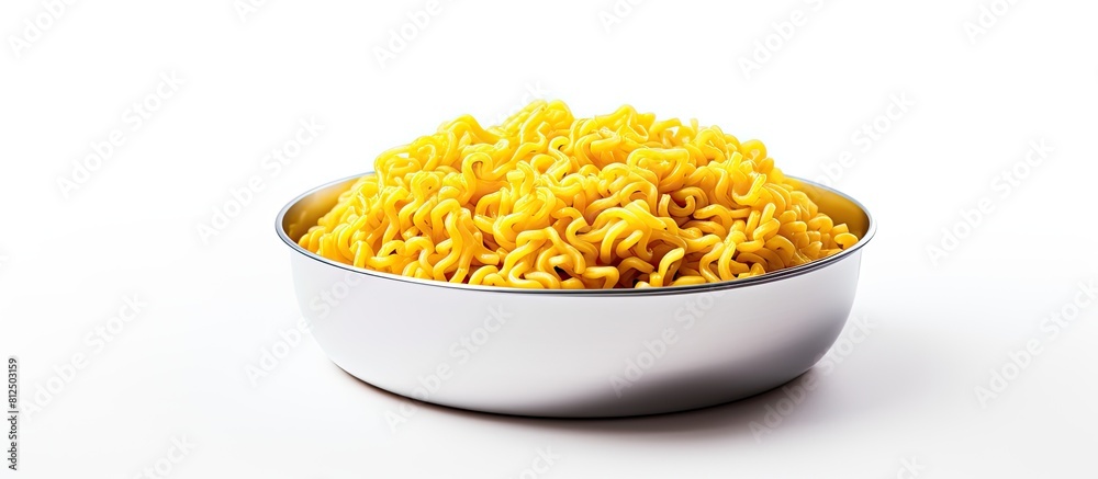 Aufkleber A yellow pan with instant noodles is featured in an isolated image with a white background and copy space
