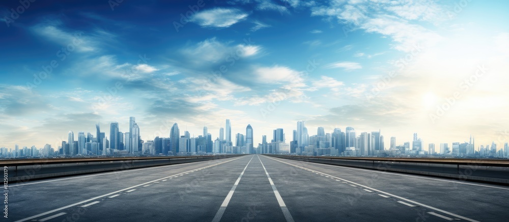 Aufkleber empty road with panoramic skyline and buildings in the background a copy space image