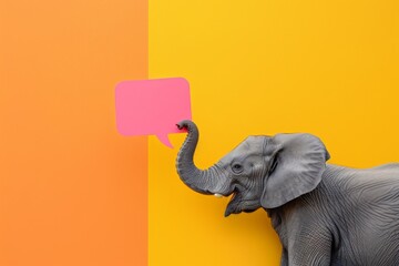 Elephant standing next to a yellow and orange wall