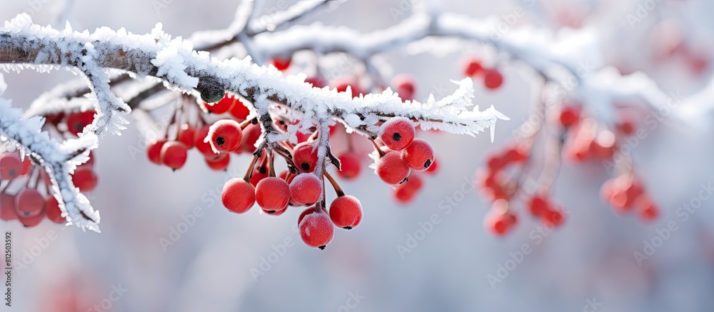 Aufkleber a picturesque copy space image capturing frozen red berries adorned with hoarfrost on a chilly winte