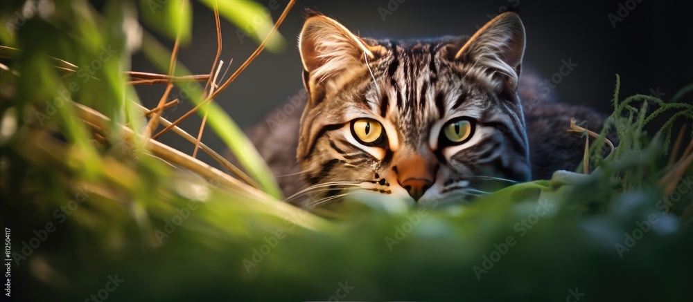 Poster a closeup portrait photography of a wild cat with a copy space image