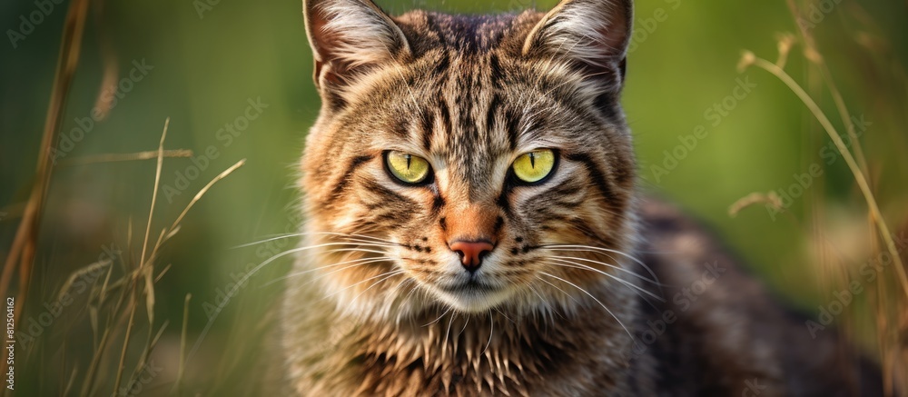 Poster a closeup portrait photography of a wild cat with a copy space image