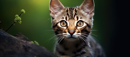 Fototapeta premium A closeup portrait photography of a wild cat with a copy space image