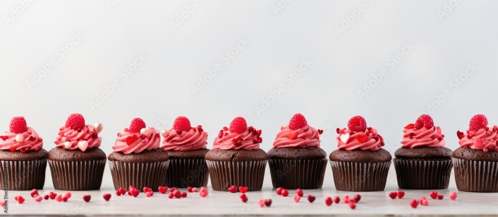 Poster valentine s day themed chocolate cupcakes displayed on a light background providing ample room for t