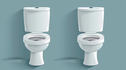 Toilet bowl. White domestic toilet in states of closure, opening, and blockage.