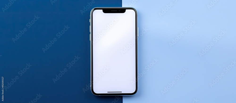 Poster a smartphone with a white screen is placed in a pocket on a blue background providing ample space fo