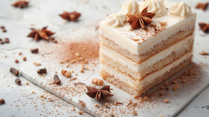 Chai Latte Cake, isolated on white background. Macchiato cake. Latte cake. Coffee cake. Dessert.