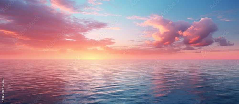 Wall mural a serene blue and pink sunset reflecting on the tranquil water creating a captivating copy space ima