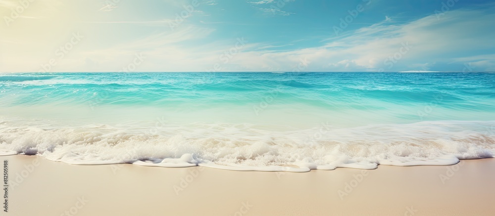 Aufkleber A serene tropical beach with soft sand and gentle ocean waves that create a soothing atmosphere Perfect for a copy space image