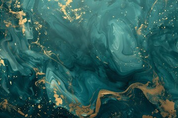 Abstract painting of a blue and gold fluid painting