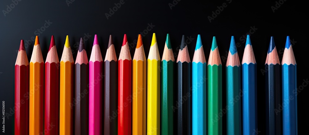 Aufkleber A set of colored pencils isolated on a black background perfect for back to school projects with ample copy space image
