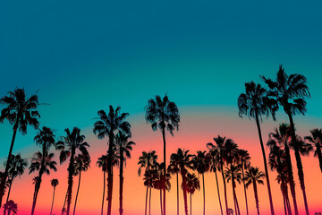 View of silhouette palm trees against blue sky during sunset - Powered by Adobe
