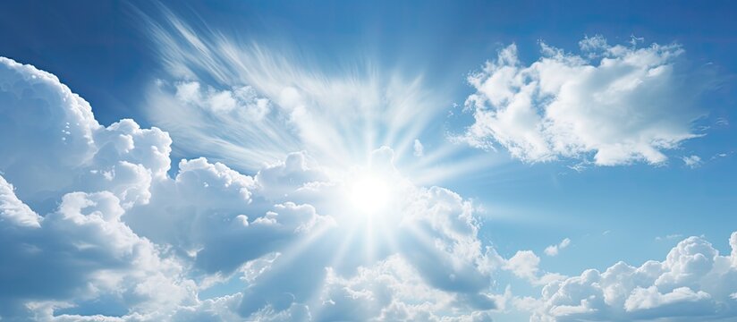 Overcast sky showcases a white cloud background with the sun Ample copy space image available