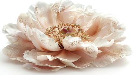 Fototapeta premium Pink flower close-up on white background with golden flecks between petals