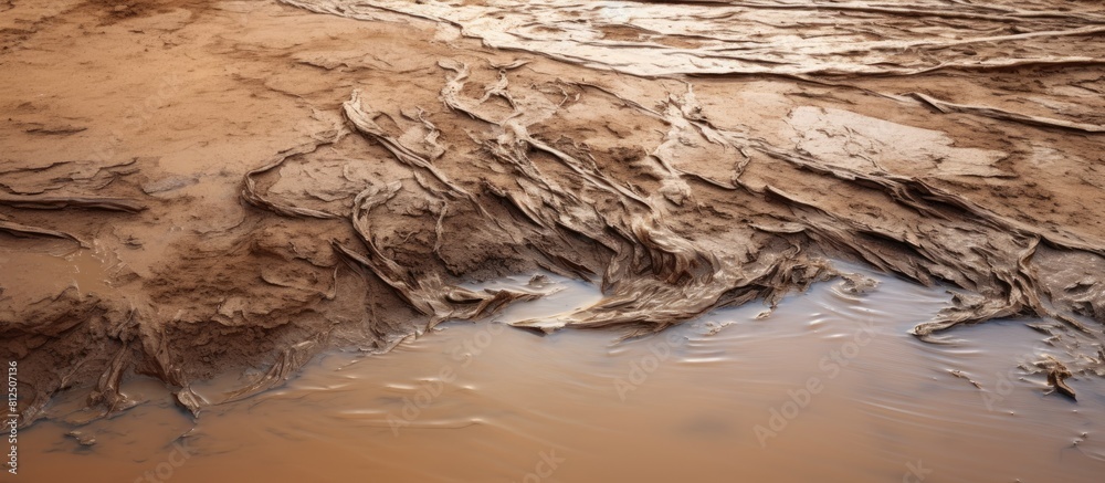 Poster a brown slit of mud was shifted beneath the water s surface in the river creating a copy space image