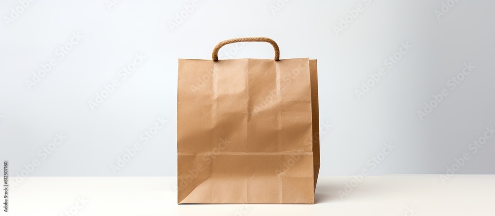 Poster a solitary brown paper bag with empty space surrounding it set against a plain white background. cre