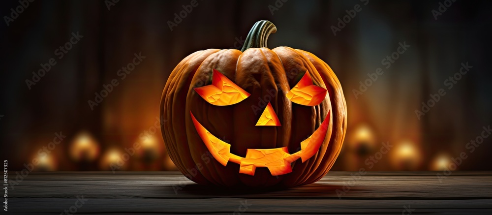 Poster A Halloween pumpkin with a spooky face carved on it creating a perfect copy space image for adding text or designs