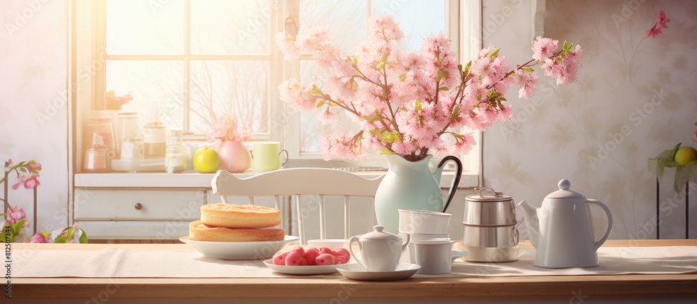 Aufkleber A spring day in a sunny kitchen with a table adorned with various items Copy space image