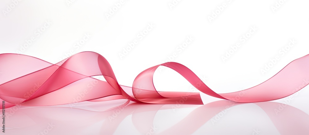Poster a pink curly ribbon stands alone against a white background leaving ample empty space for additional